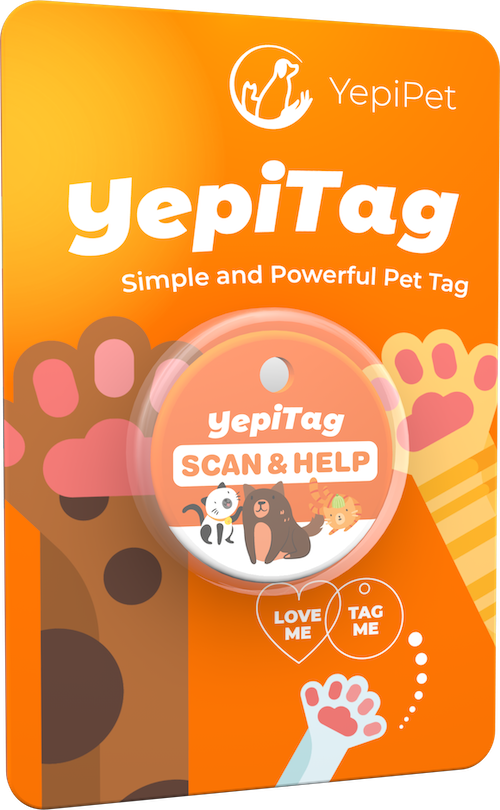 front athe YepiTag pet tag packaging