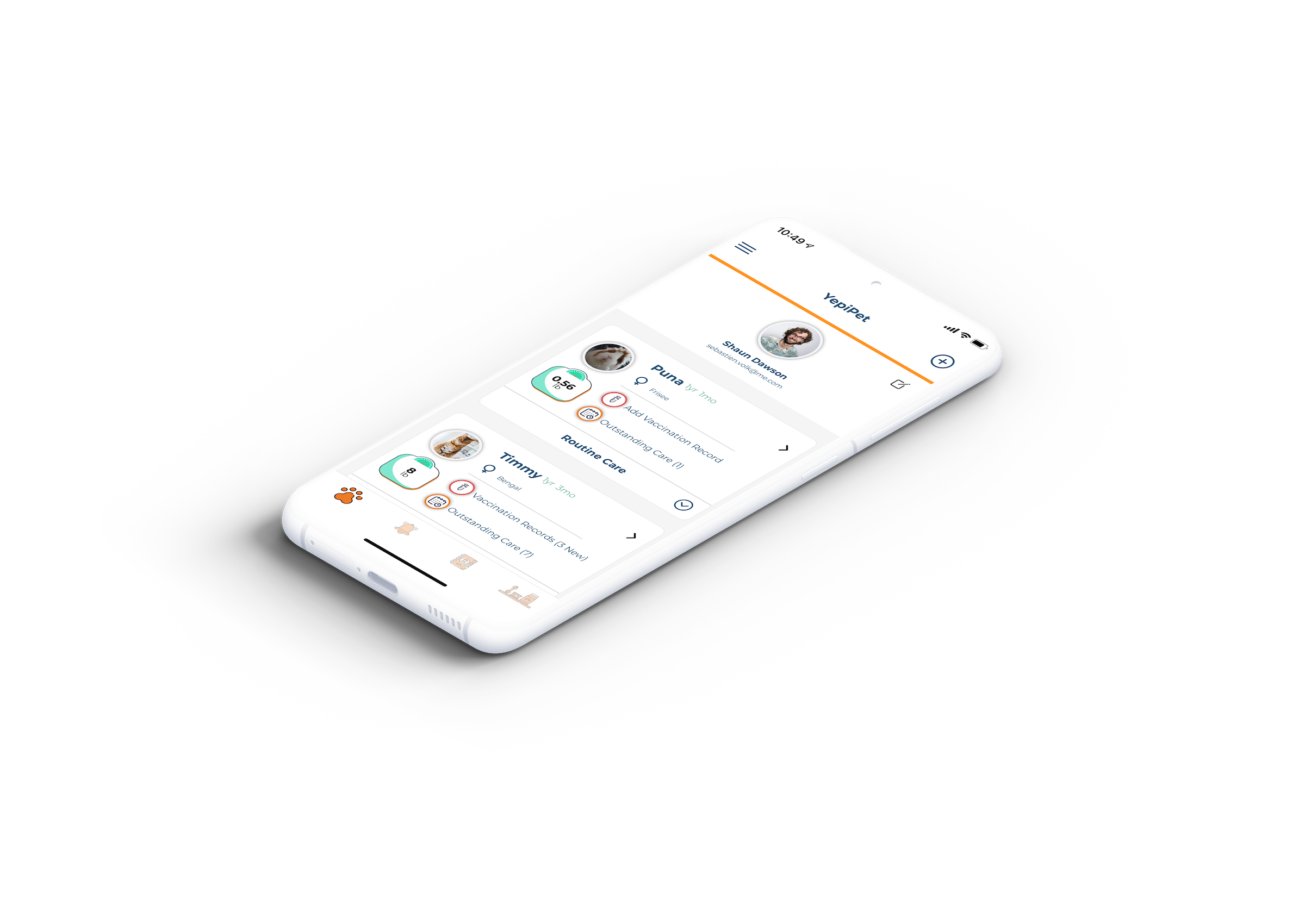 Mockup of an iphone featuring the pet management screen